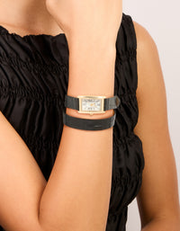 Gold PU Black Leather Snakeskin Vintage Watch - link has visual effect only