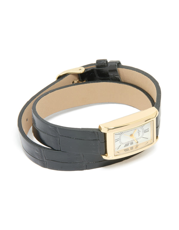 Gold PU Black Leather Snakeskin Vintage Watch