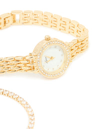 Gold Diamante Watch & Bracelets Set - link has visual effect only