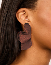 Brown Coated Metal Flower Petal Drop Earrings - link has visual effect only