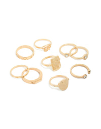 Gold Diamante Roman Numeral Rings 9-Pack - link has visual effect only