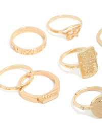 Gold Diamante Roman Numeral Rings 9-Pack - link has visual effect only