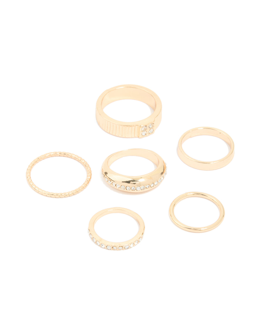 Gold Diamante Chic & Ribbed Rings 6-Pack