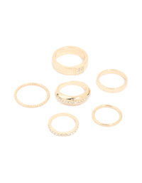 Gold Diamante Chic & Ribbed Rings 6-Pack - link has visual effect only