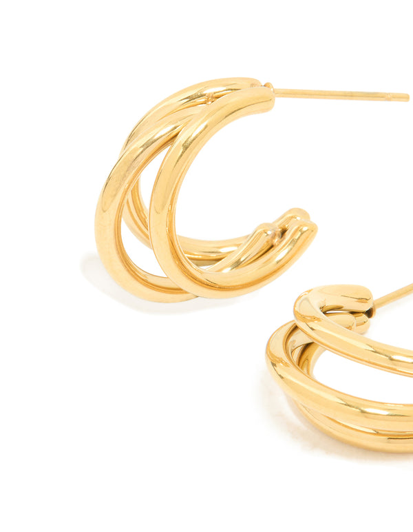 Waterproof Gold Plated Stainless Steel  Illusion Hoop Earrings