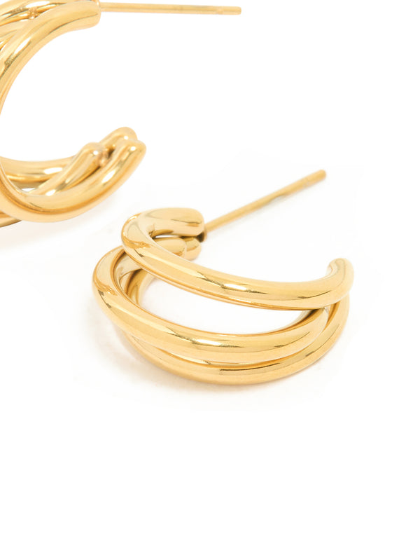Waterproof Gold Plated Stainless Steel  Illusion Hoop Earrings