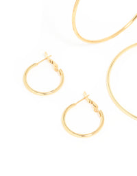 Waterproof Gold Plated Stainless Steel Thin Multi-Sized Hoop Earrings 3-Pack - link has visual effect only