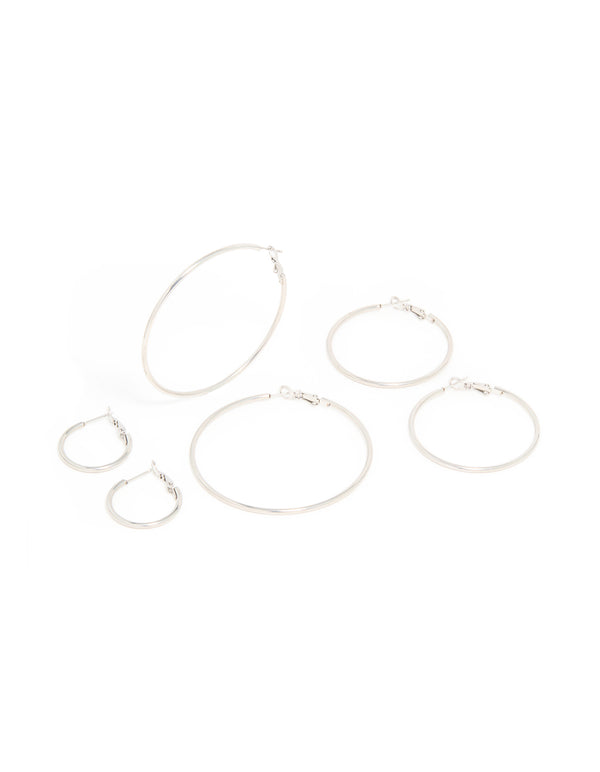 Waterproof Stainless Steel Thin Multi-Sized Hoop Earrings 3-Pack