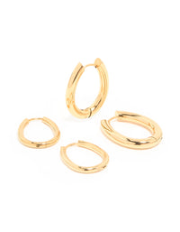 Waterproof Gold Plated Stainless Steel Oval Tube Hoop Earrings 2-Pack - link has visual effect only