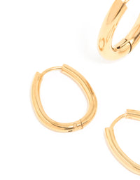 Waterproof Gold Plated Stainless Steel Oval Tube Hoop Earrings 2-Pack - link has visual effect only