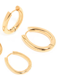 Waterproof Gold Plated Stainless Steel Oval Tube Hoop Earrings 2-Pack - link has visual effect only