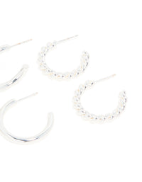 Waterproof Stainless Steel Bubble & Smooth Hoop Earrings 3-Pack - link has visual effect only