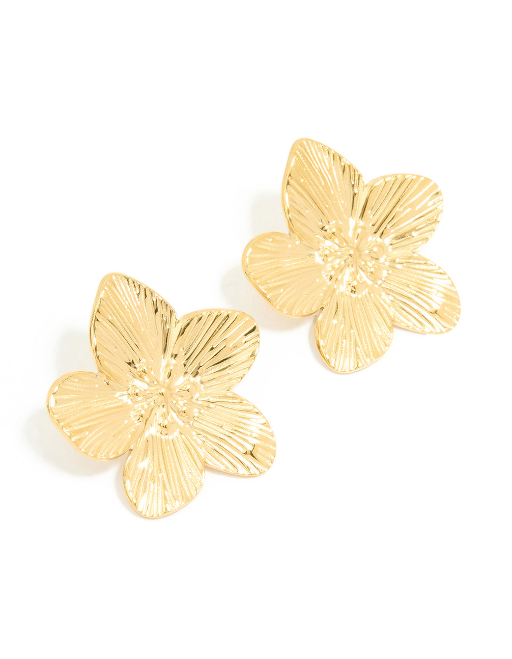 Waterproof Gold Plated Stainless Steel Textured Flower Stud Earrings