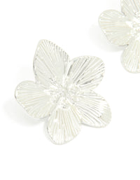 Waterproof Stainless Steel Textured Flower Stud Earrings - link has visual effect only