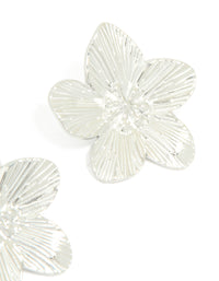 Waterproof Stainless Steel Textured Flower Stud Earrings - link has visual effect only