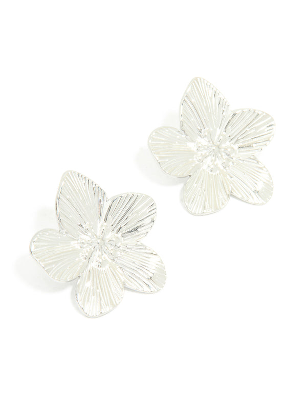 Waterproof Stainless Steel Textured Flower Stud Earrings