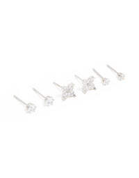 Waterproof Stainless Steel Cubic Zirconia Stud Earrings 3-Pack - link has visual effect only