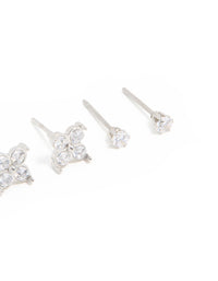Waterproof Stainless Steel Cubic Zirconia Stud Earrings 3-Pack - link has visual effect only
