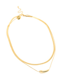 Waterproof Gold Plated Stainless Steel Snake Chain & Bean Pendant Layered Necklace - link has visual effect only