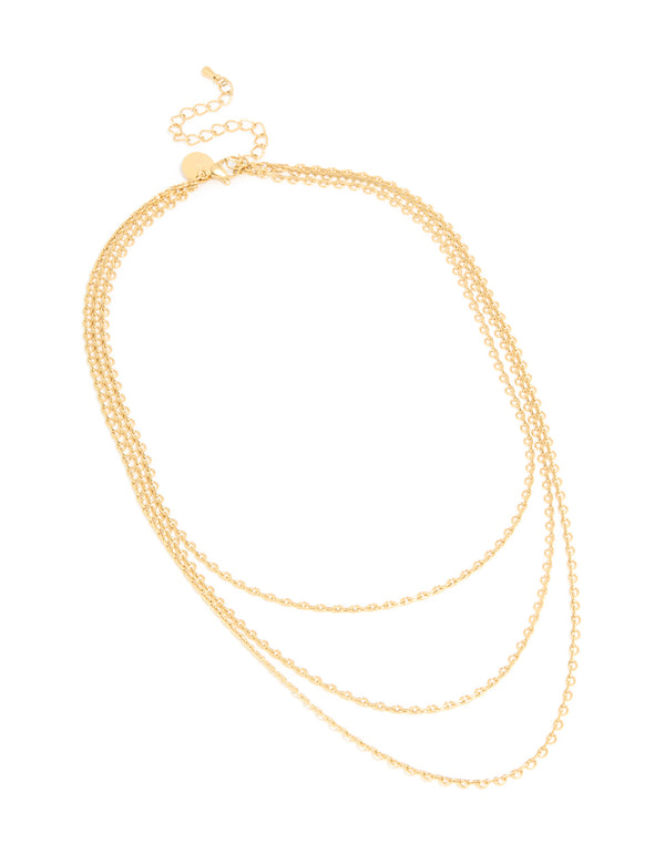Waterproof Gold Plated Stainless Steel Delicate Layered Chain Necklace