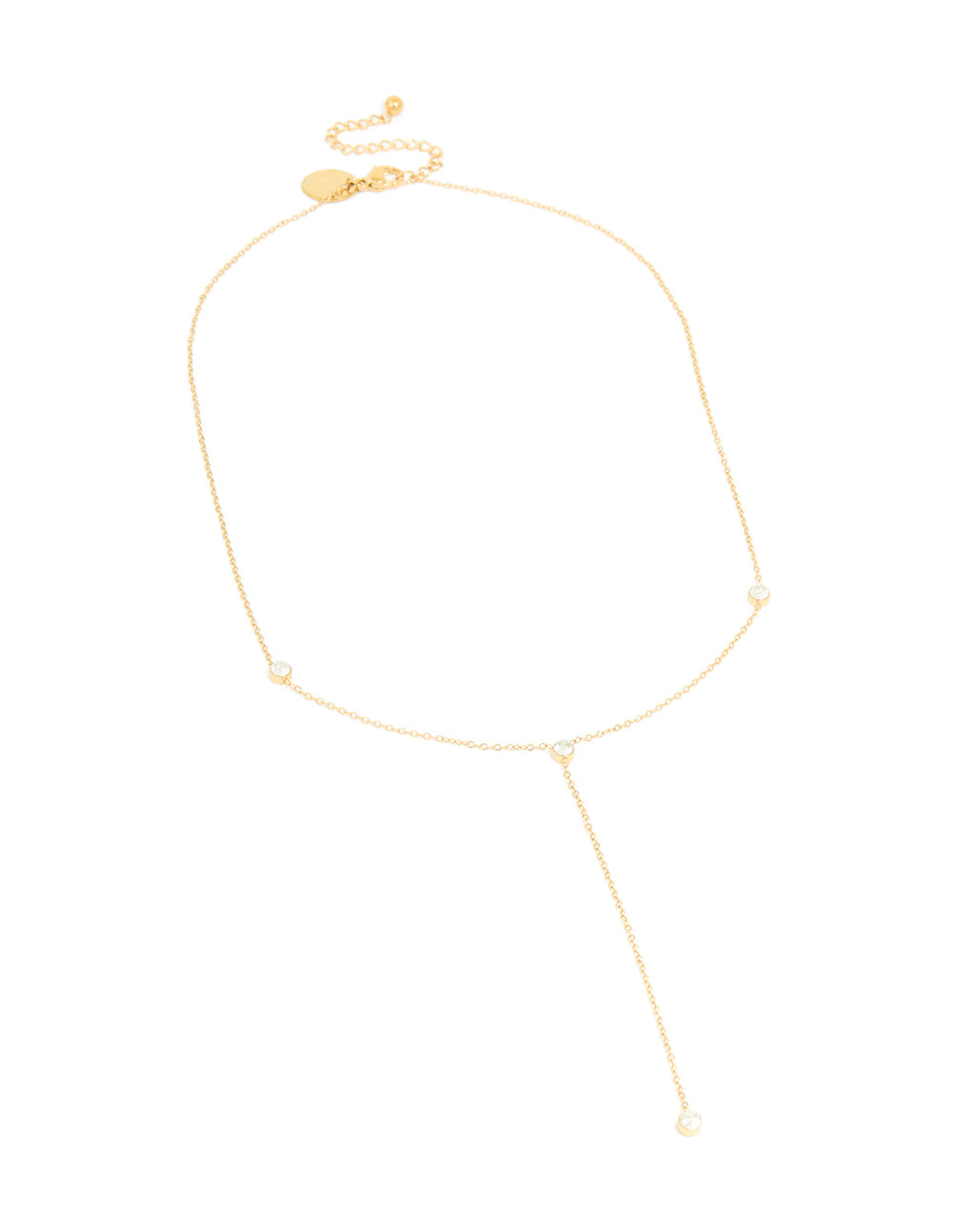 Waterproof Gold Plated Stainless Steel Cubic Zirconia Y-Necklace