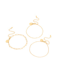 Waterproof Gold Plated Stainless Steel Mixed Chain Bracelets 3-Pack - link has visual effect only
