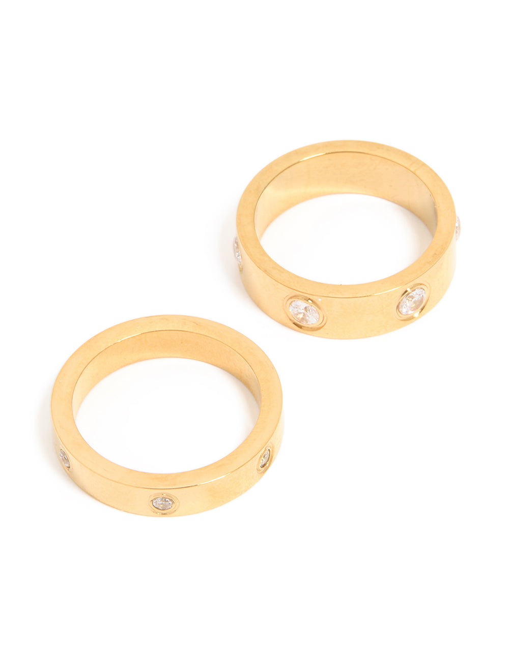 Waterproof Gold Plated Stainless Steel Cubic Zirconia Rings 2-Pack