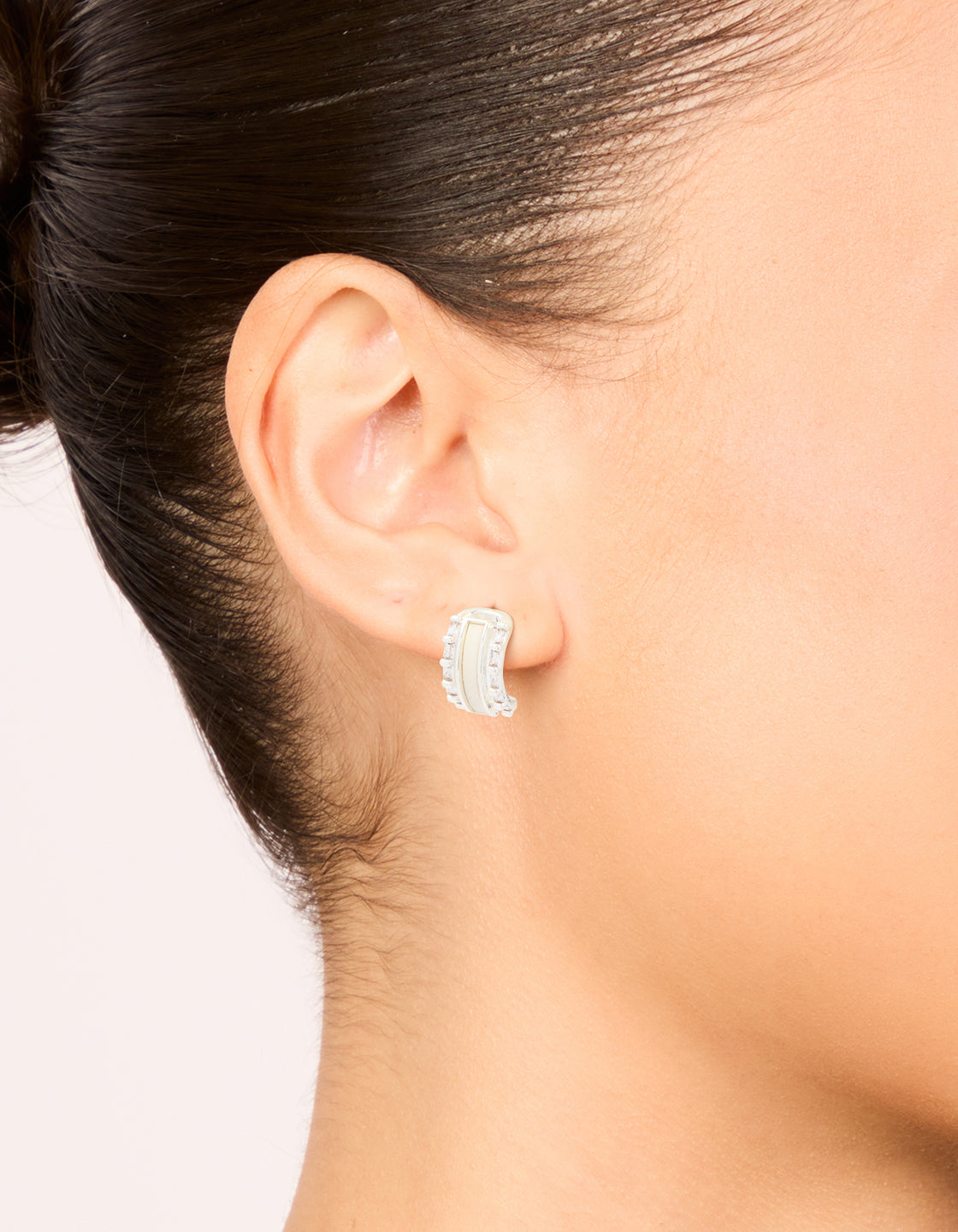 Silver Plated Cubic Zirconia Rectangle Outline Inlay Earrings