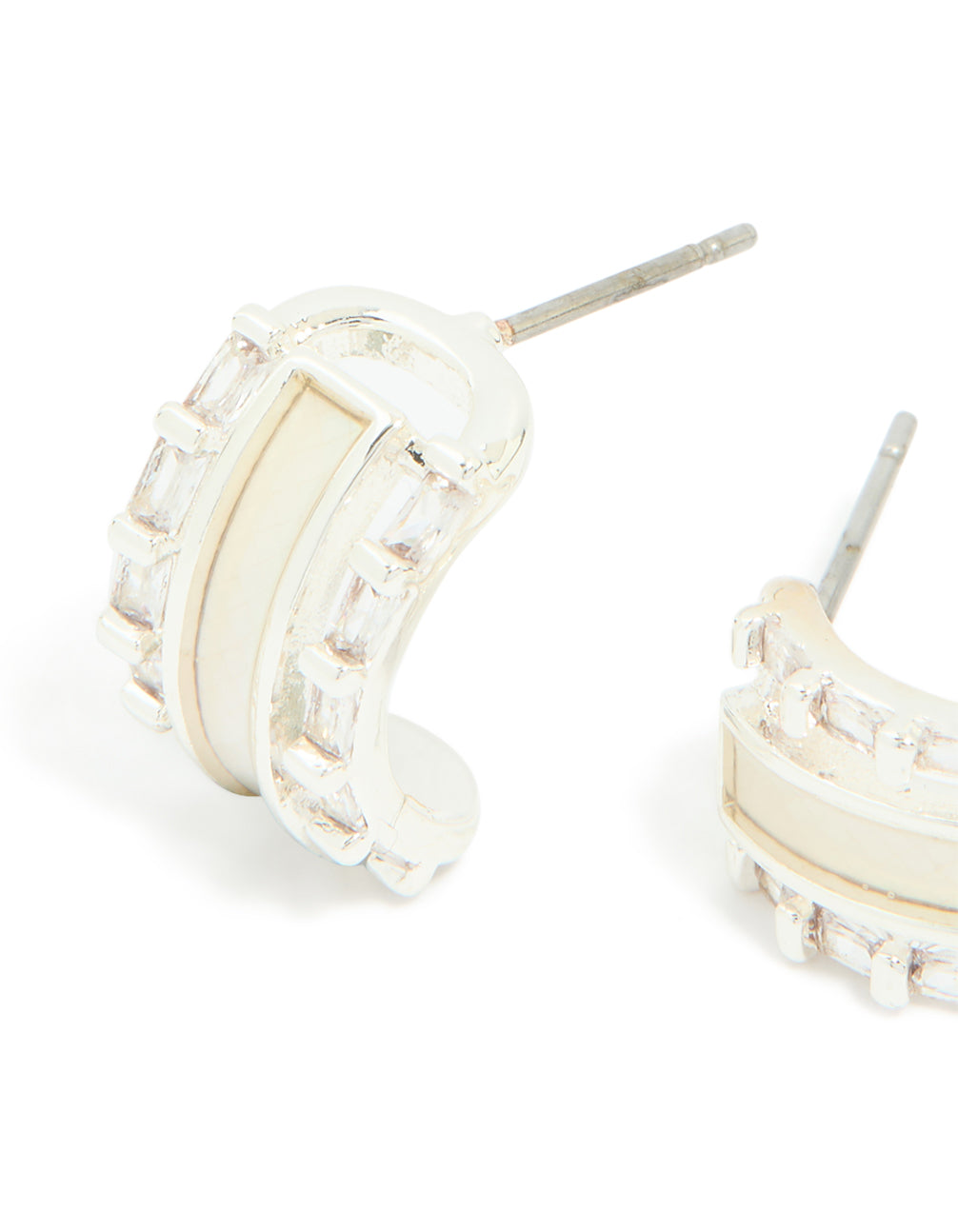 Silver Plated Cubic Zirconia Rectangle Outline Inlay Earrings