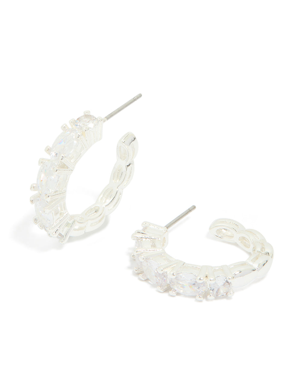 Silver Plated Cubic Zirconia Large Oval Hoop Earrings
