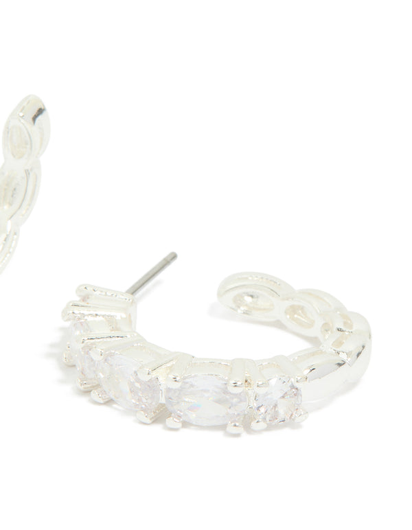 Silver Plated Cubic Zirconia Large Oval Hoop Earrings