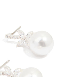 Silver Plated Cubic Zirconia Flower & Pearl Drop Earrings - link has visual effect only