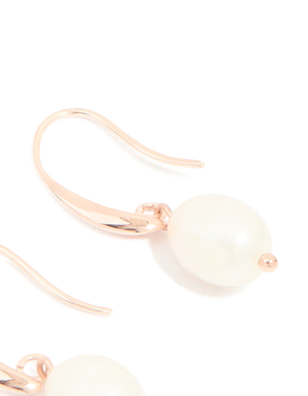 Rose Gold Plated Freshwater Pearl Medium Hook Drop Earrings