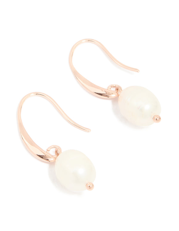 Rose Gold Plated Freshwater Pearl Medium Hook Drop Earrings