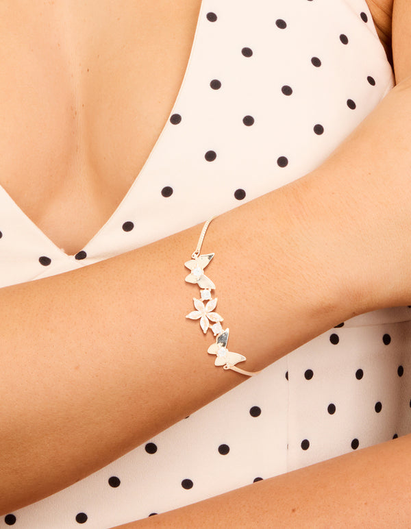 Rose Gold Plated Cubic Zirconia Flower & Butterfly Toggle Bracelet