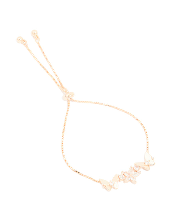 Rose Gold Plated Cubic Zirconia Flower & Butterfly Toggle Bracelet