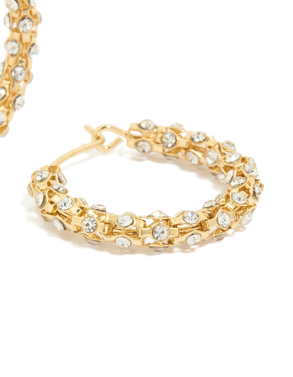 Gold Plated Diamante Medium Hoop Earrings
