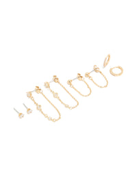 Gold Plated Cubic Zirconia Stud & Chain Earrings 4-Pack - link has visual effect only