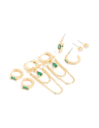 Gold Plated Emerald & Cubic Zirconia Cupchain Earrings 4-Pack - link has visual effect only