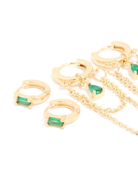 Gold Plated Emerald & Cubic Zirconia Cupchain Earrings 4-Pack - link has visual effect only