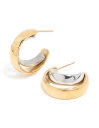Waterproof Mixed Metal Plated Stainless Steel Smooth Circle Open Hoop Earrings - link has visual effect only