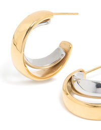 Waterproof Mixed Metal Plated Stainless Steel Smooth Circle Open Hoop Earrings - link has visual effect only