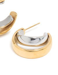 Waterproof Mixed Metal Plated Stainless Steel Smooth Circle Open Hoop Earrings - link has visual effect only