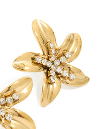 Waterproof Gold Plated Stainless Steel Cubic Zirconia Centre Flower Stud Earrings - link has visual effect only