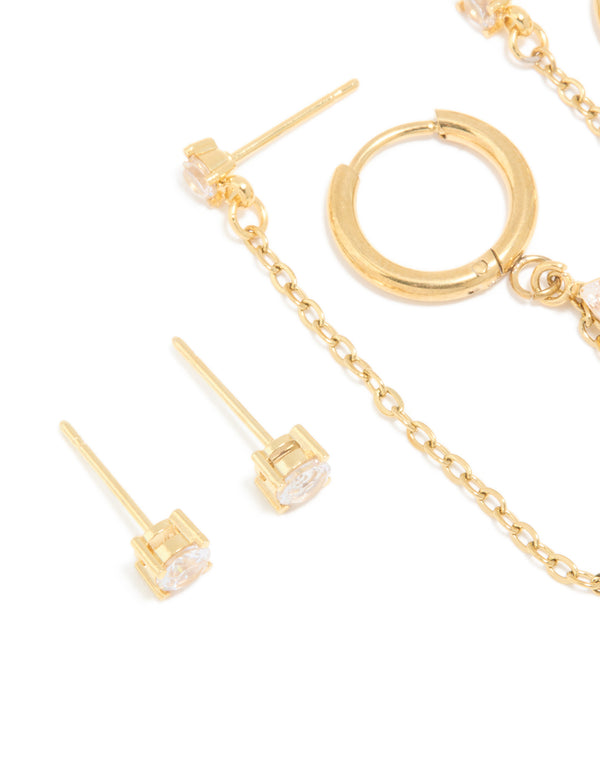 Waterproof Gold Plated Stainless Steel Cubic Zirconia Ear Stacking Pack