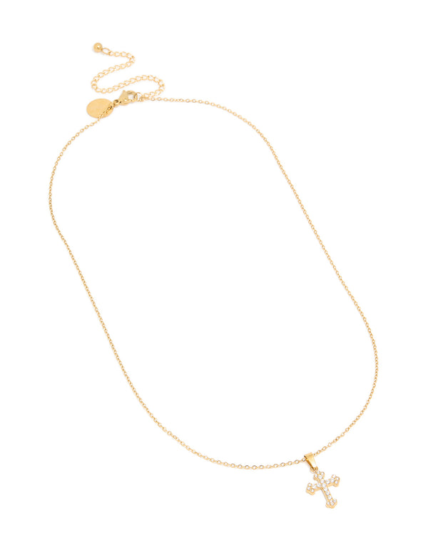 Waterproof Gold Plated Stainless Steel Mini Cross Short Necklace