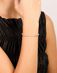 Waterproof Gold Plated Stainless Steel Twist Detail Open Wrist Cuff - link has visual effect only