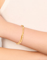 Waterproof Gold Plated Stainless Steel Diamante Roman Numeral Hinged Bangle - link has visual effect only