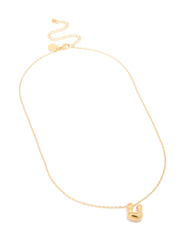 Waterproof Gold Plated Stainless Steel Large Bubble Letter U Necklace