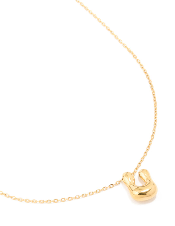 Waterproof Gold Plated Stainless Steel Large Bubble Letter U Necklace